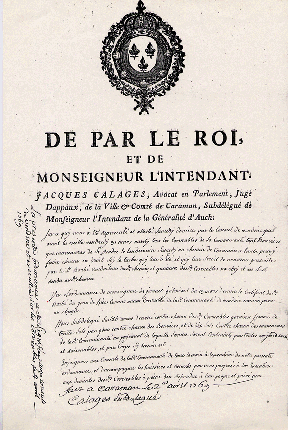 proclamation au nom de Jacques Calages, subdlgu